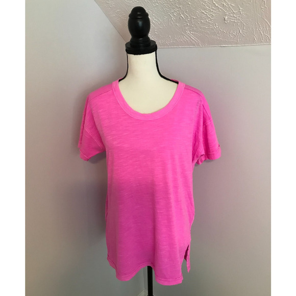 Anthropologie Pilcro Jordyn Cotton Slub Oversized Neon Pink Tee - Extra Small - Picture 1 of 9
